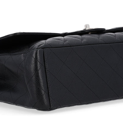Maxi Quilted Caviar Flap Shoulder Bag - Black