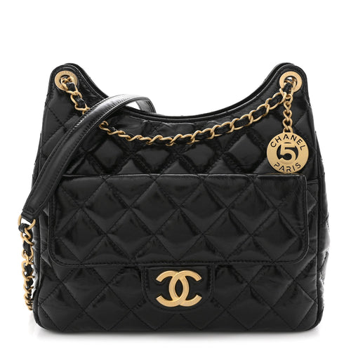 Quilted Calfskin Hobo Bag - Black