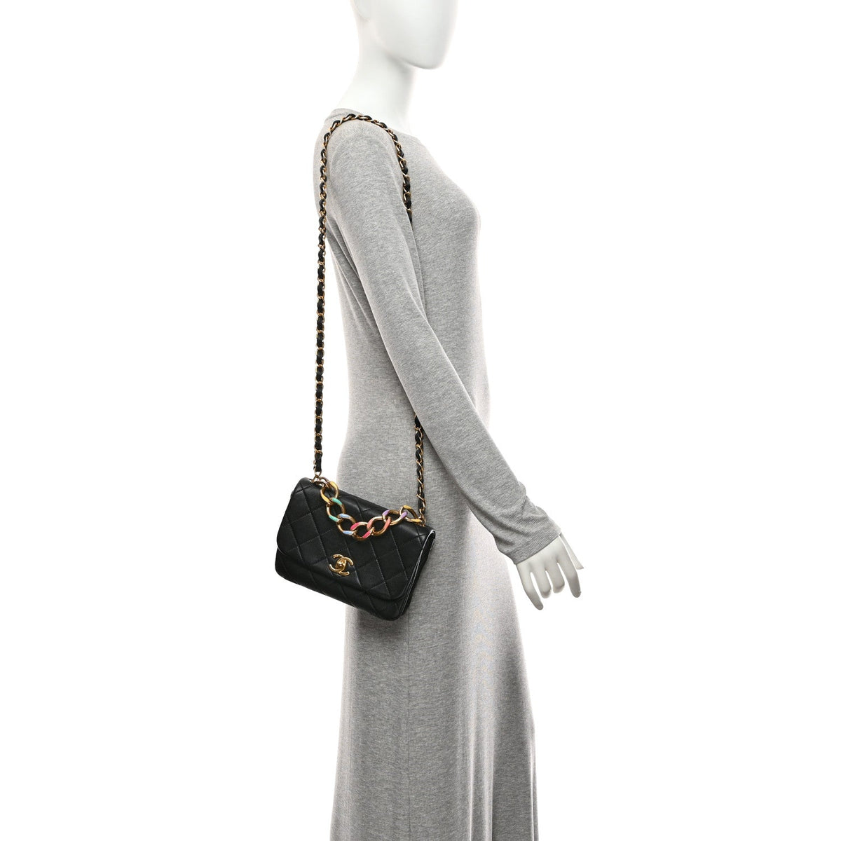 Small Quilted Lambskin Flap Shoulder Bag - Black