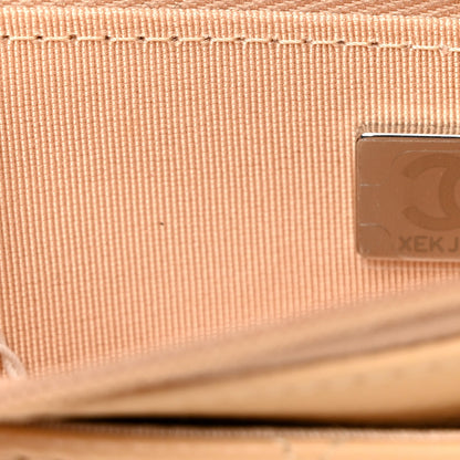 Quilted Caviar Wallet Bag - Beige