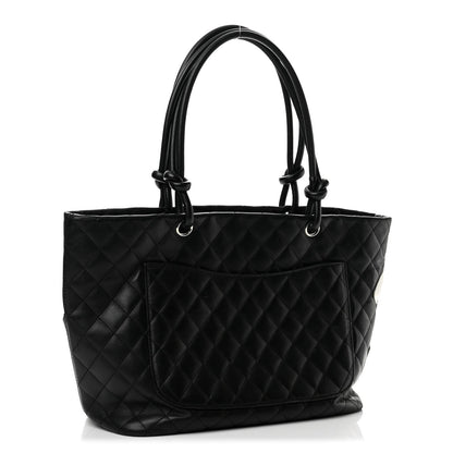 Large Quilted Calfskin Tote Bag - Black