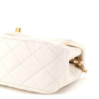 Mini Quilted Lambskin Flap Shoulder Bag - White