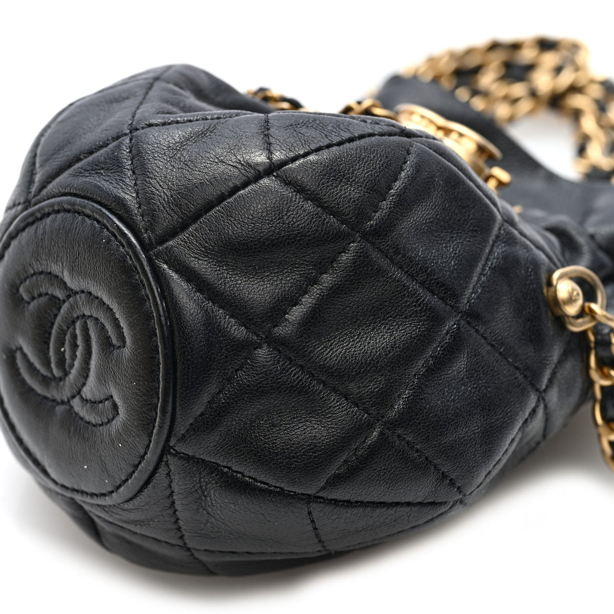 Mini Quilted Lambskin Bucket Bag - Black