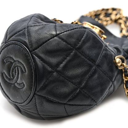 Mini Quilted Lambskin Bucket Bag - Black