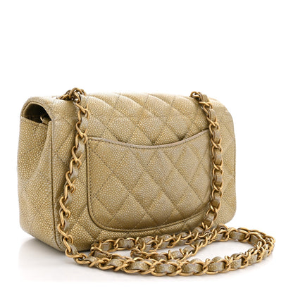 Mini Quilted Caviar Flap Shoulder Bag - Tan