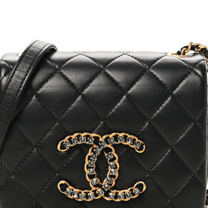 Mini Quilted Lambskin Flap Shoulder Bag - Black