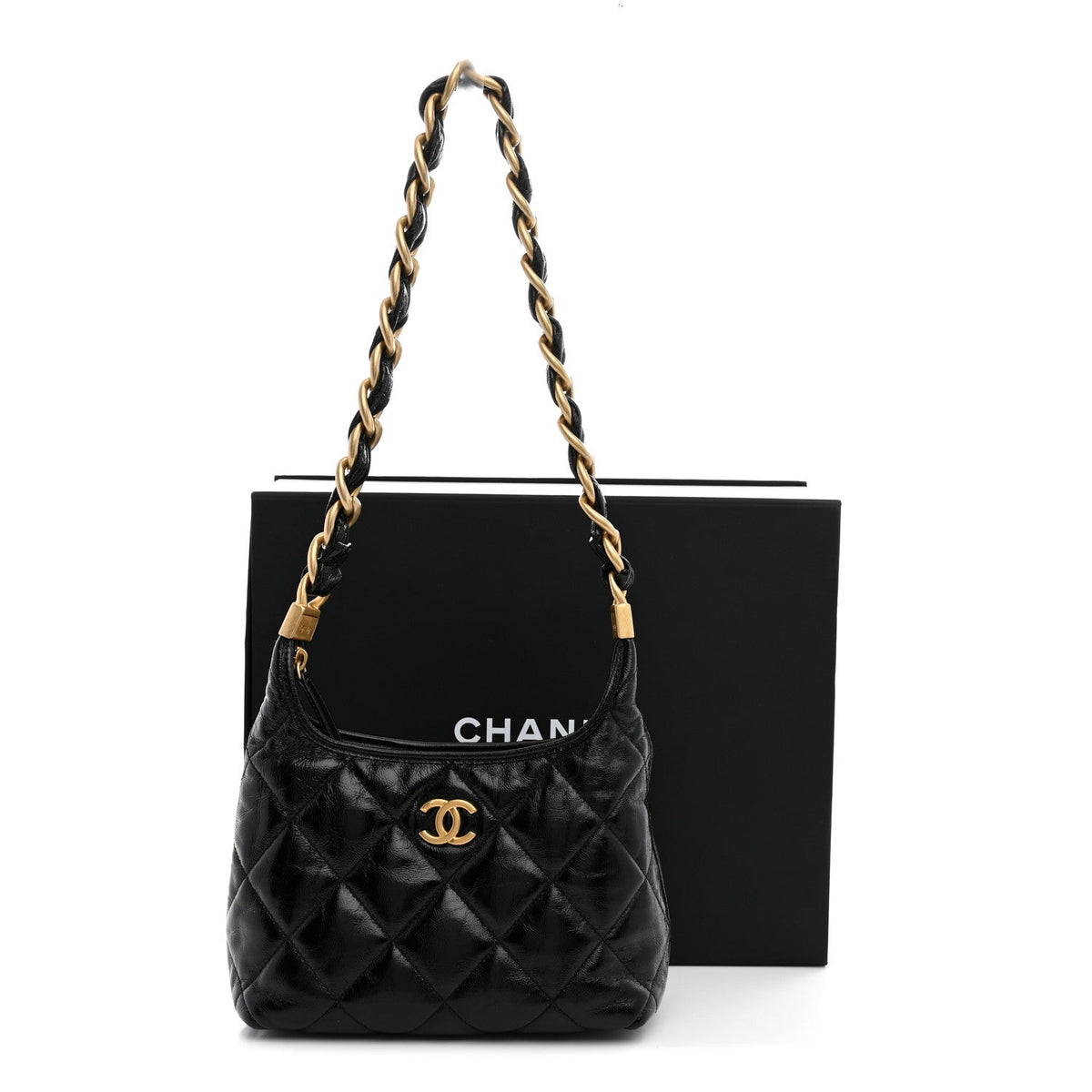 Small Quilted Lambskin Hobo Bag - Black
