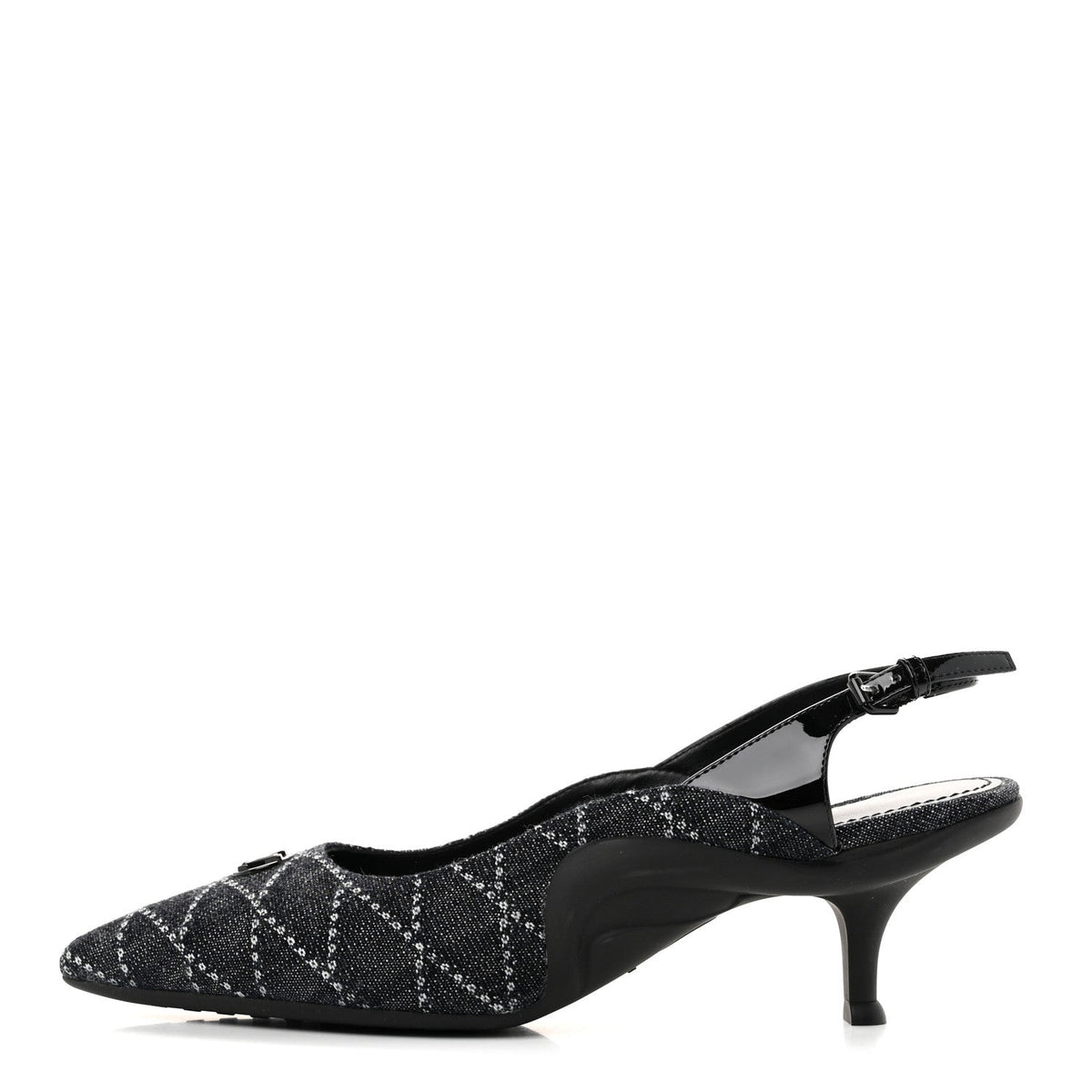 Denim Patent Archlight Low Heel Slingback Pumps Black