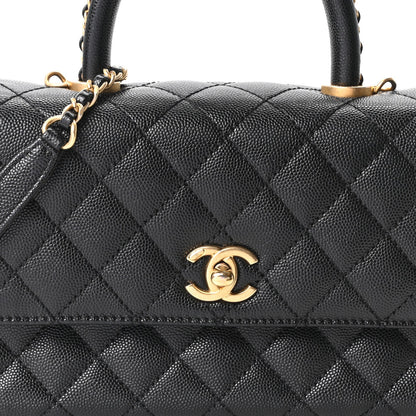 Mini Quilted Caviar Flap Shoulder Bag - Black