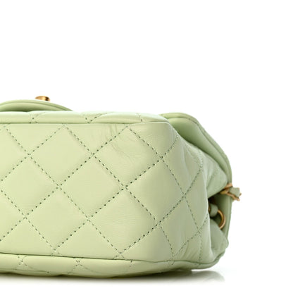 Mini Quilted Lambskin Flap Shoulder Bag - Light Green