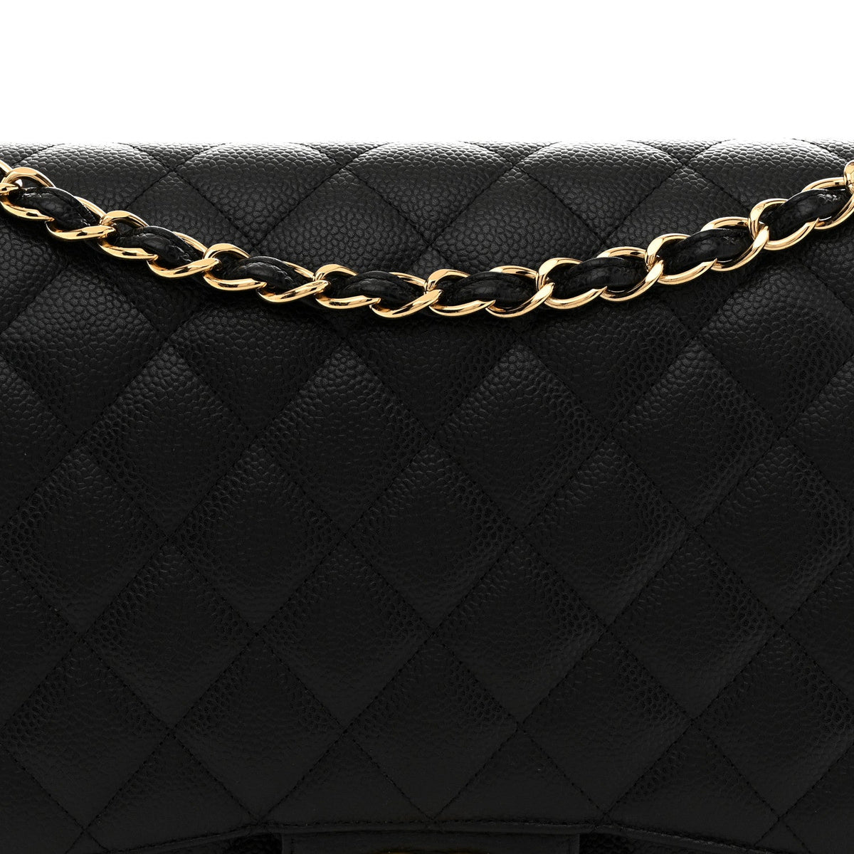 Maxi Quilted Caviar Flap Shoulder Bag - Black