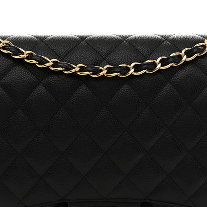 Maxi Quilted Caviar Flap Shoulder Bag - Black