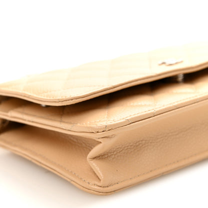 Quilted Caviar Wallet Bag - Beige