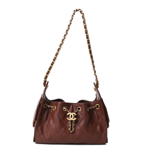 Mini Quilted Caviar Handbag - Brown