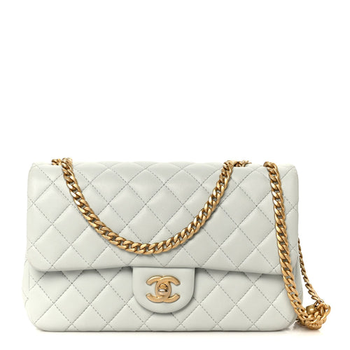 Small Quilted Lambskin Flap Shoulder Bag - Light Blue