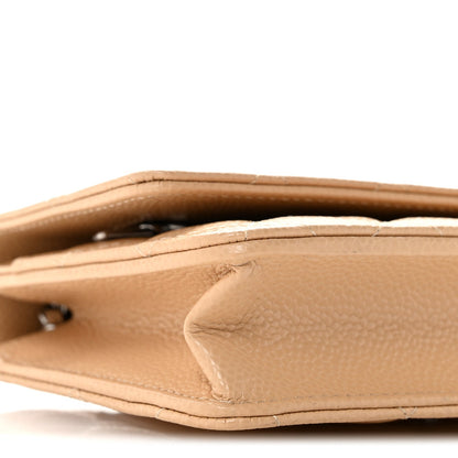 Quilted Caviar Wallet Bag - Beige