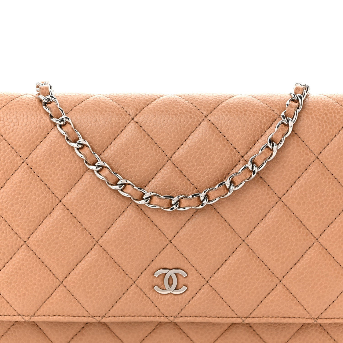 Quilted Caviar Wallet Bag - Beige