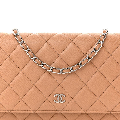 Quilted Caviar Wallet Bag - Beige