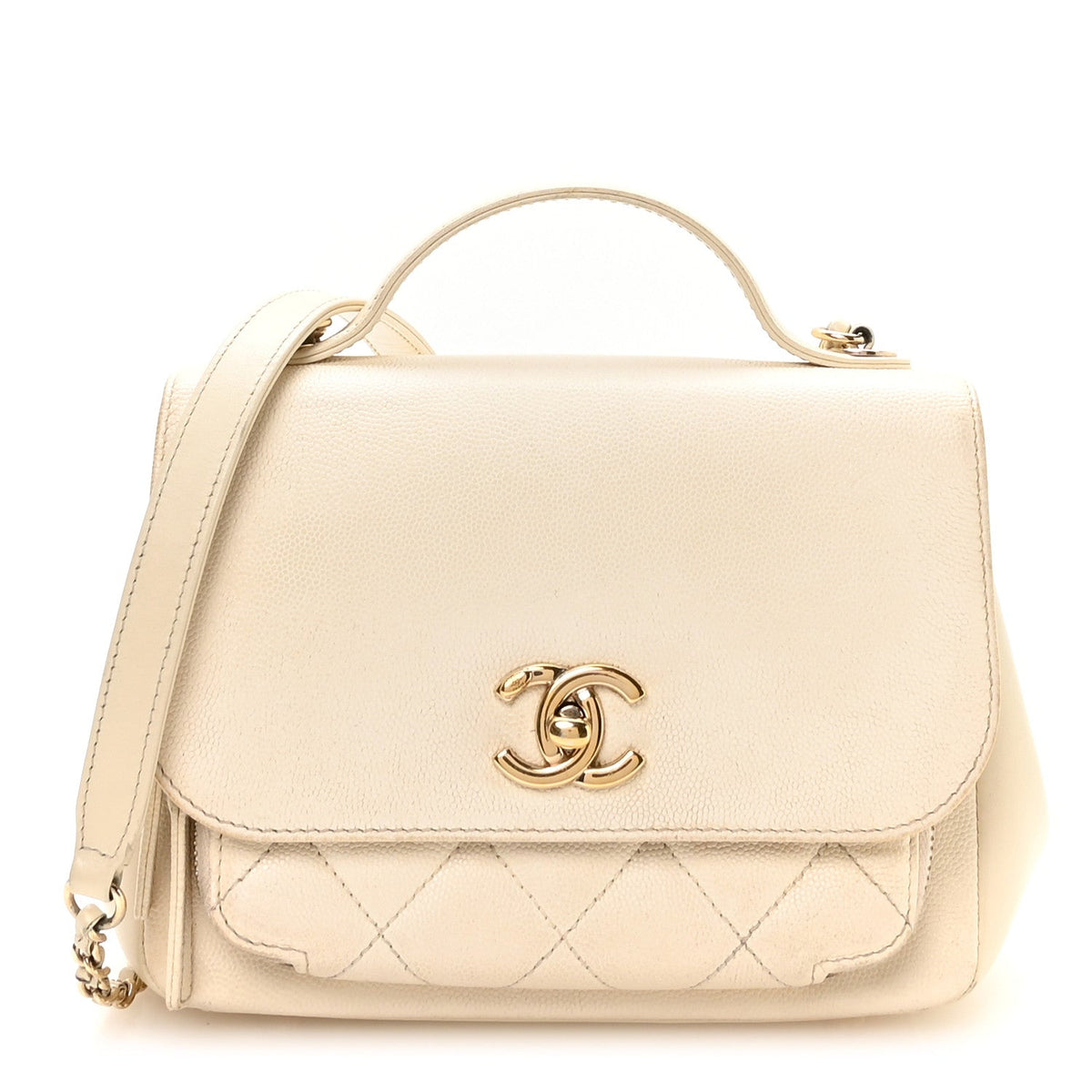 Small Quilted Caviar Flap Shoulder Bag - White