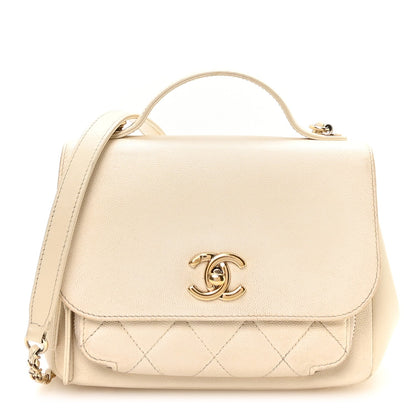 Small Quilted Caviar Flap Shoulder Bag - White