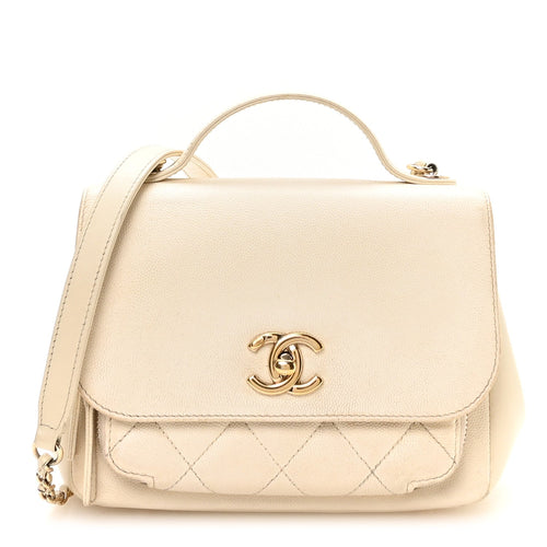 Small Quilted Caviar Flap Shoulder Bag - White