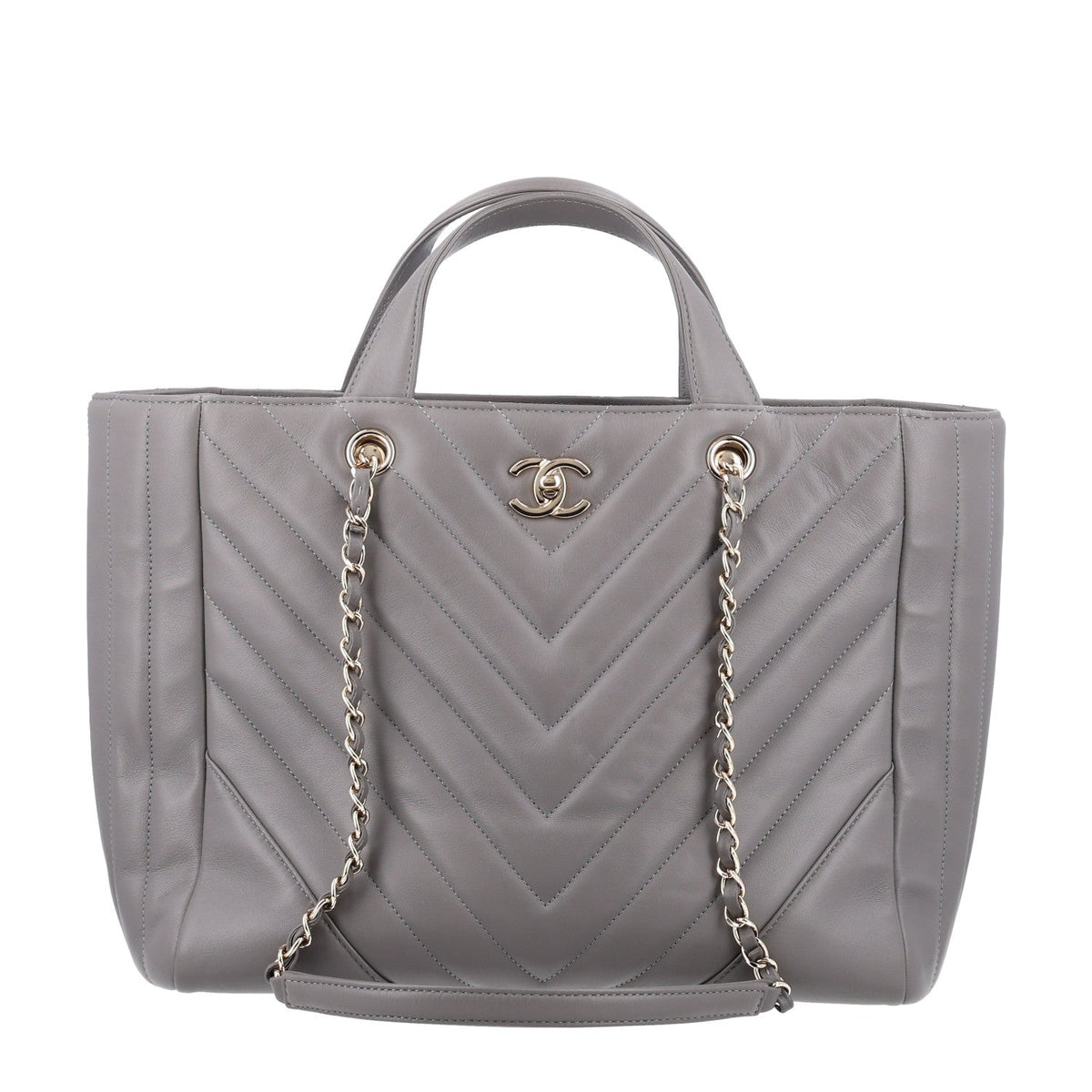 Large Quilted Calfskin Tote Bag - Grey