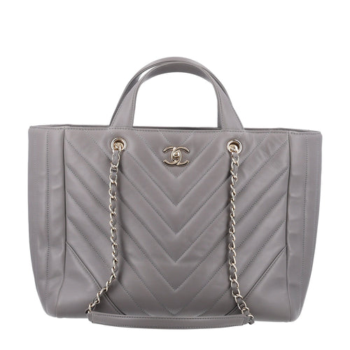 Large Quilted Calfskin Tote Bag - Grey
