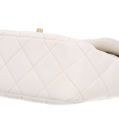 Quilted Caviar Flap Shoulder Bag - White