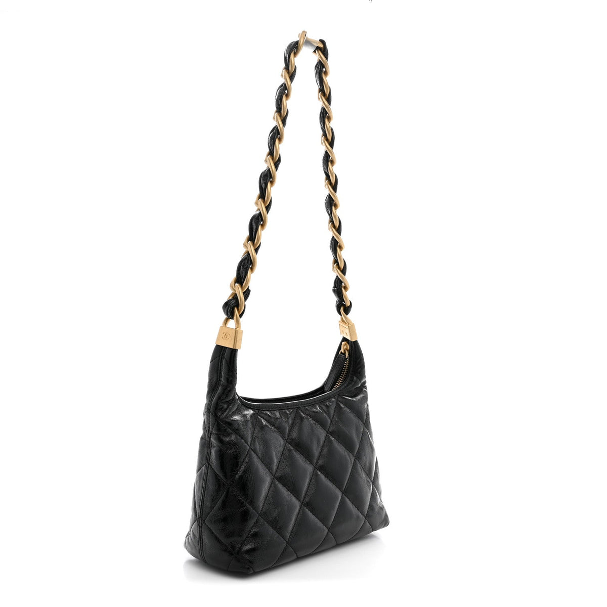 Small Quilted Lambskin Hobo Bag - Black