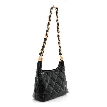 Small Quilted Lambskin Hobo Bag - Black