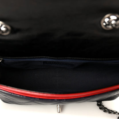 Quilted Goatskin Flap Shoulder Bag - Black