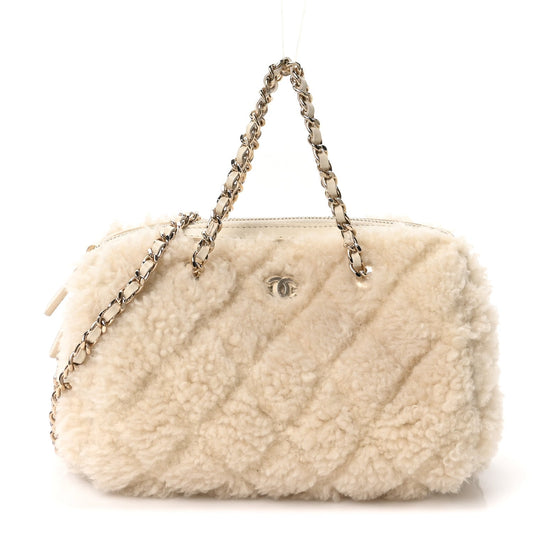 Quilted Shearling Clutch Bag - Beige