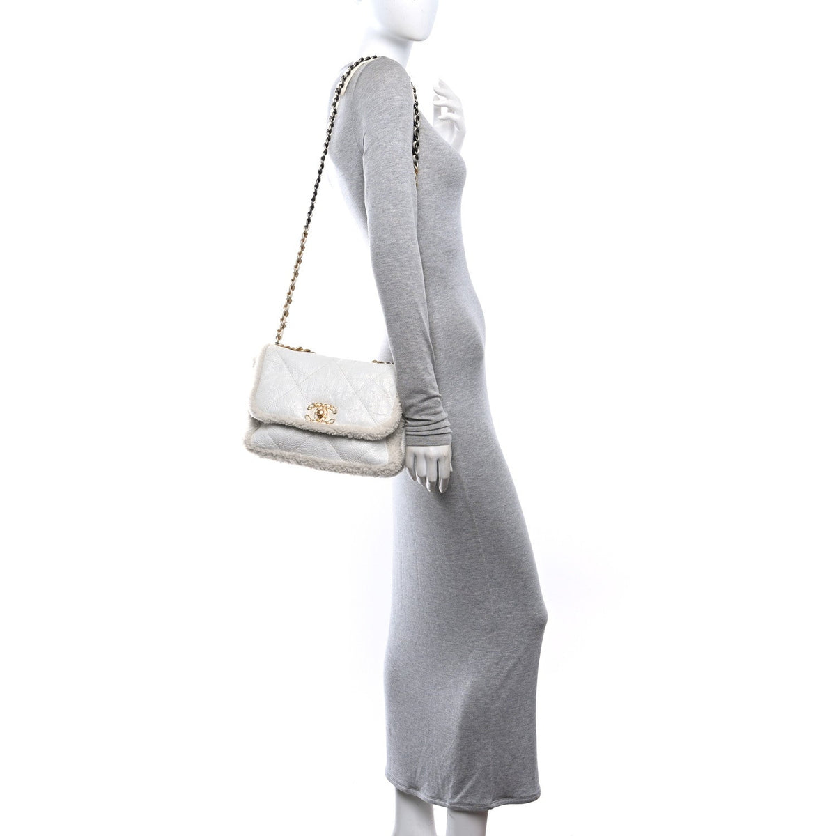 Medium Calfskin Shearling Flap Shoulder Bag - White
