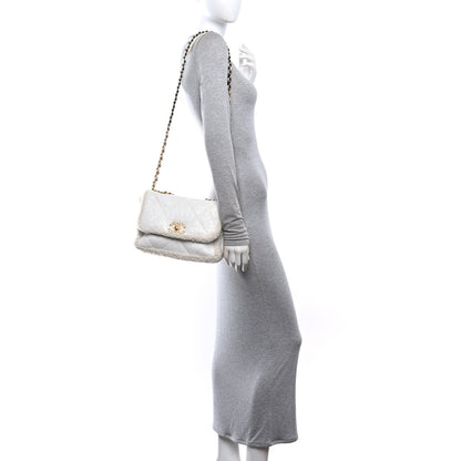 Medium Calfskin Shearling Flap Shoulder Bag - White
