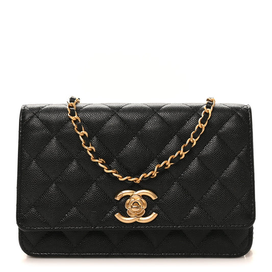 Quilted Caviar Wallet Bag - Black