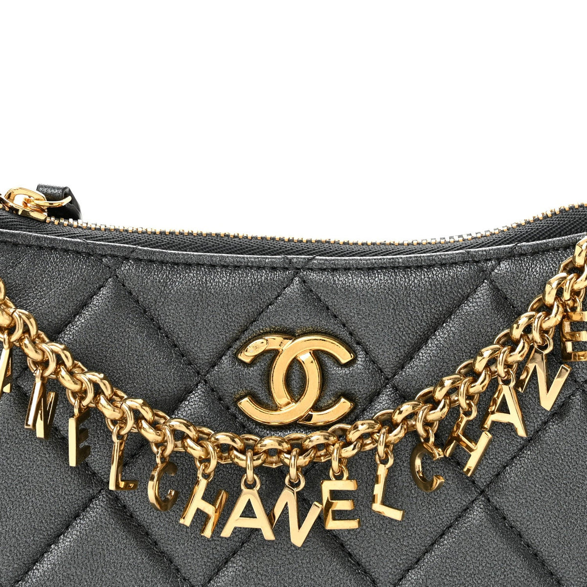 Quilted Lambskin Hobo Bag - Grey