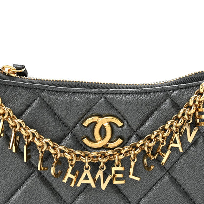 Quilted Lambskin Hobo Bag - Grey