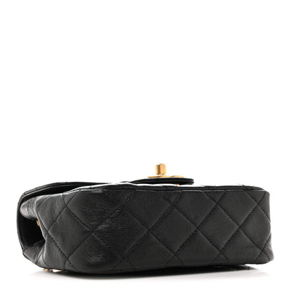 Mini Quilted Goatskin Flap Shoulder Bag - Black