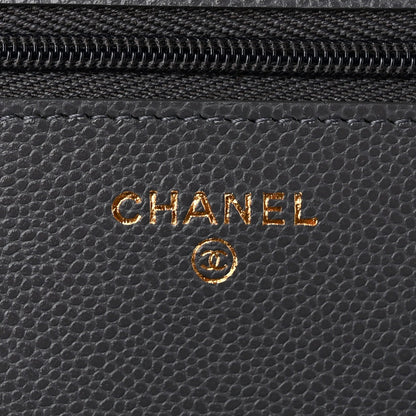 Quilted Caviar Wallet Bag - Grey
