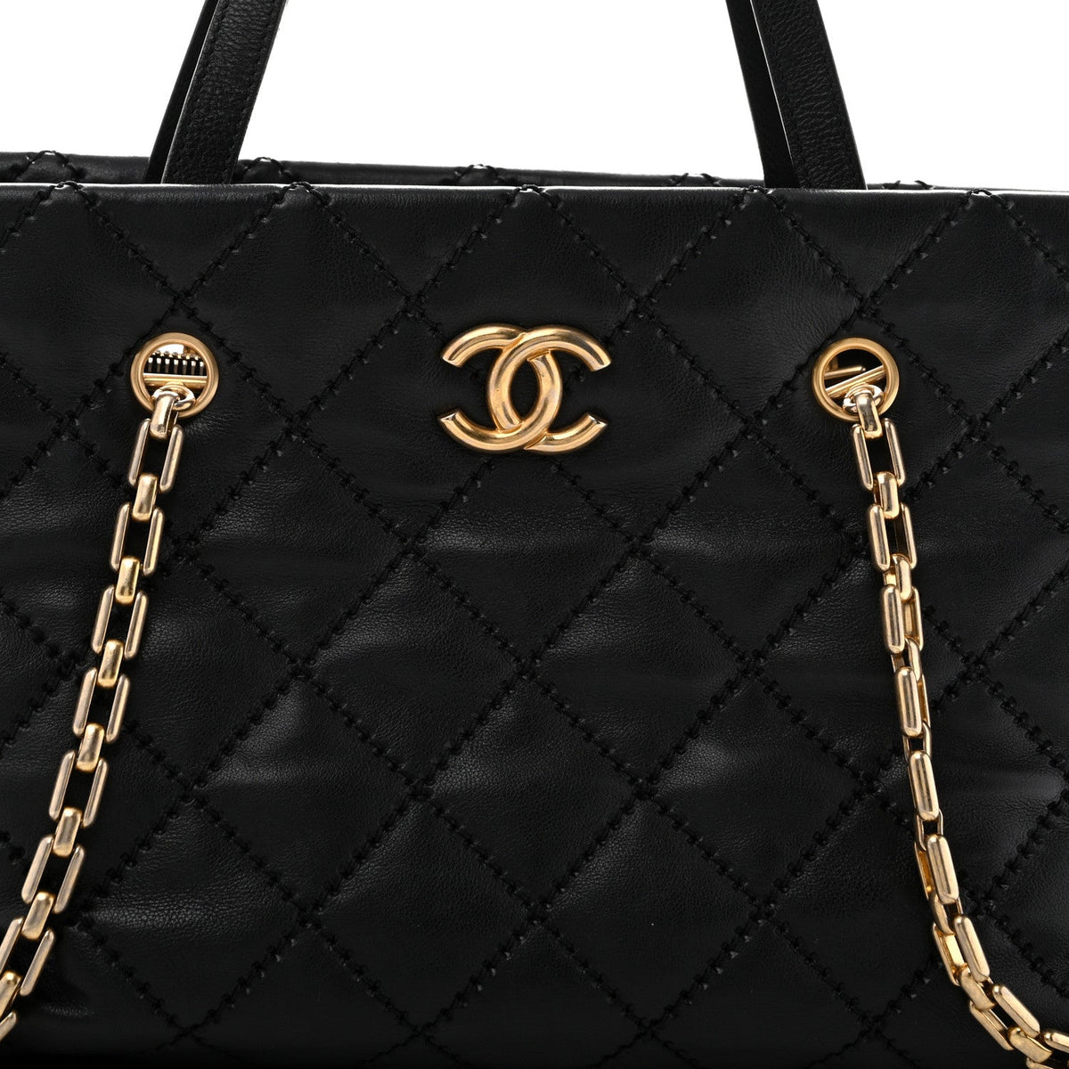 Large Quilted Calfskin Tote Bag - Black