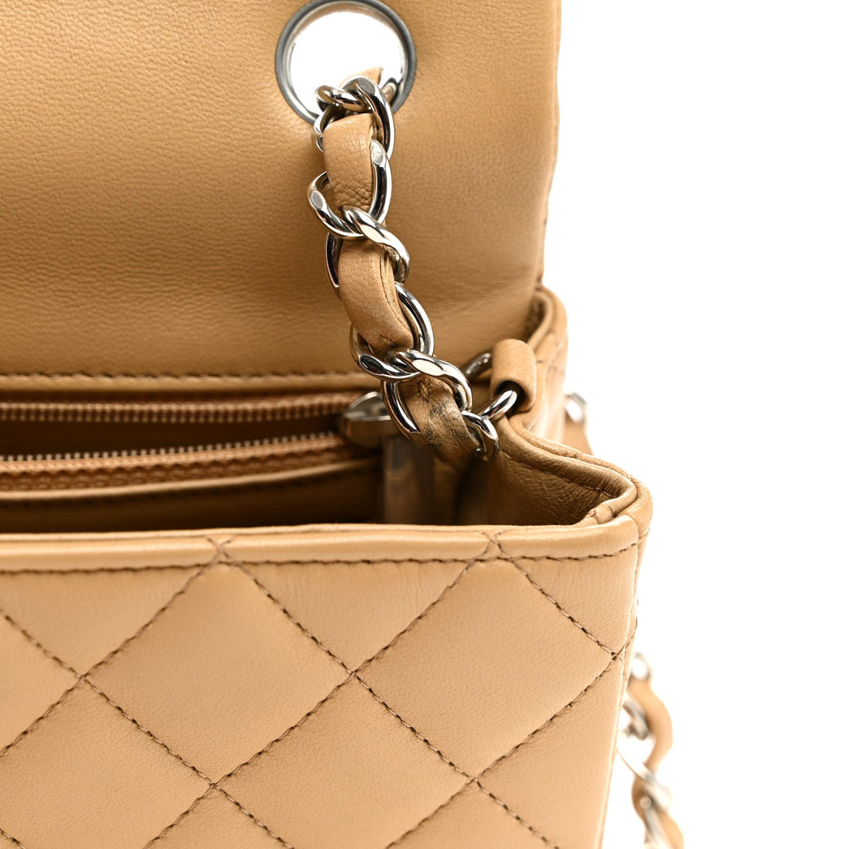 Mini Quilted Lambskin Flap Shoulder Bag - Tan