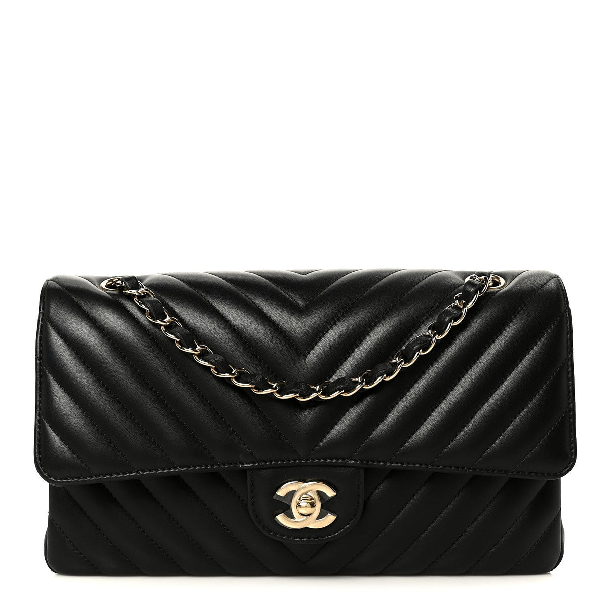 Medium Quilted Lambskin Flap Shoulder Bag - Black