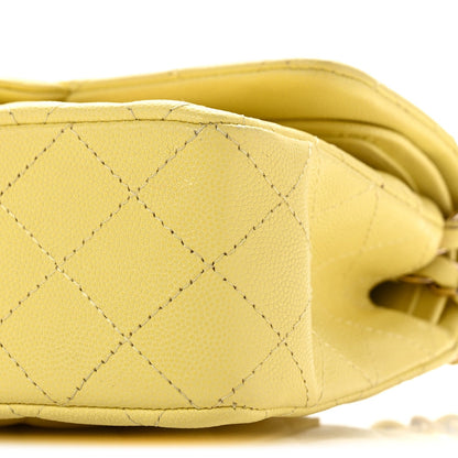 Small Quilted Caviar Flap Shoulder Bag - Yellow