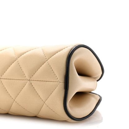 Quilted Lambskin Clutch Bag - Beige