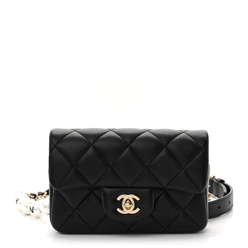 Mini Quilted Lambskin Belt Bag - Black