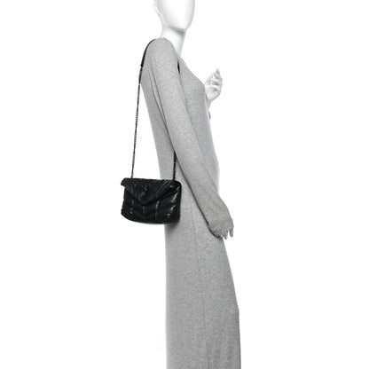 Quilted Lambskin Satchel Bag - Black