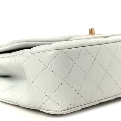 Small Quilted Lambskin Flap Shoulder Bag - Light Blue