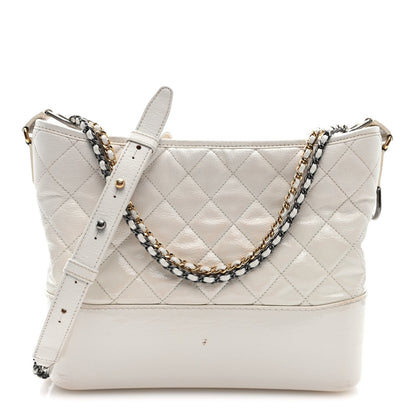Medium Quilted Goatskin Hobo Bag - White