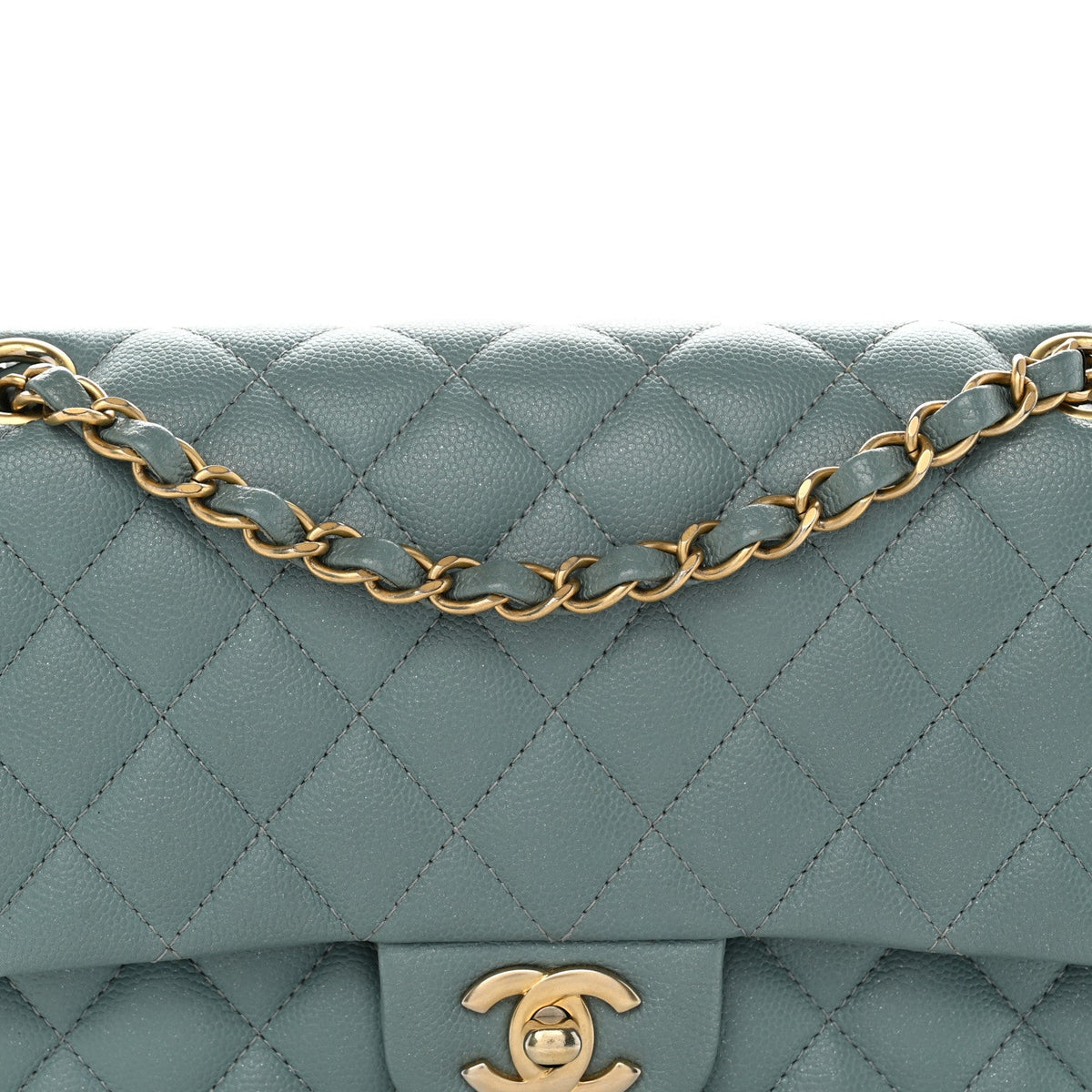 Medium Quilted Caviar Flap Shoulder Bag - Light Blue