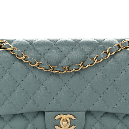 Medium Quilted Caviar Flap Shoulder Bag - Light Blue